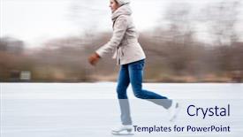  Presentation with winter ice - Colorful slides enhanced with young woman ice skating outdoors backdrop and a sky blue colored foreground