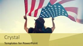  Presentation with 4th july - Colorful presentation theme enhanced with young-woman-in-a-field backdrop and a yellow colored foreground