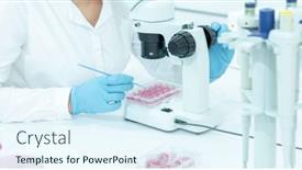  Presentation with laboratory food - Presentation design with young-woman-in-a-food background and a sky blue colored foreground