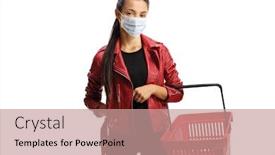  Presentation with face mask - Presentation having young-woman-in-a-leather background and a coral colored foreground