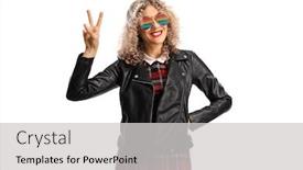  Presentation with leather - PPT theme consisting of young-woman-in-a-leather background and a light gray colored foreground