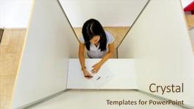  Presentation with vote - Amazing presentation theme having young woman in a polling backdrop and a soft green colored foreground