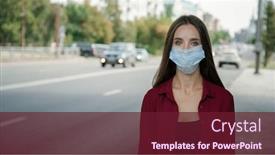  Presentation with face mask - Cool new slide deck with young-woman-in-a-protective backdrop and a tawny brown colored foreground