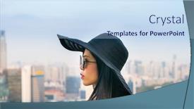  Presentation with infinity - Cool new PPT theme with young-woman-in-a-roof backdrop and a sky blue colored foreground
