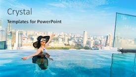  Presentation with infinity - Slide set enhanced with young-woman-in-a-roof background and a light blue colored foreground