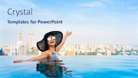  Presentation with infinity - Beautiful slide set featuring young-woman-in-a-roof backdrop and a sky blue colored foreground