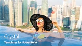  Presentation with swimming - Colorful slide set enhanced with young-woman-in-a-roof backdrop and a teal colored foreground