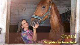  Presentation with horse - PPT theme enhanced with young-woman-in-a-stable background and a tawny brown colored foreground