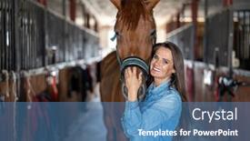  Presentation with horse - PPT theme featuring young-woman-in-a-stable background and a teal colored foreground