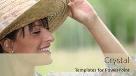 Presentation with straw - Cool new slides with young-woman-in-a-straw backdrop and a soft green colored foreground