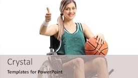  Presentation with basketball - Presentation design consisting of young-woman-in-a-wheelchair background and a soft green colored foreground