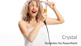  Presentation with curling - PPT theme featuring young-woman-in-a-white background and a sky blue colored foreground