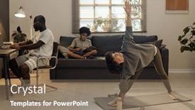  Presentation with exercise mat - Presentation theme with young-woman-in-activewear-doing background and a violet colored foreground