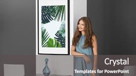  Presentation with art gallery - Beautiful presentation theme featuring young woman in art gallery backdrop and a dark gray colored foreground