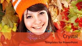  Presentation with autumn leaves - Presentation enhanced with young woman in autumn orange background and a red colored foreground