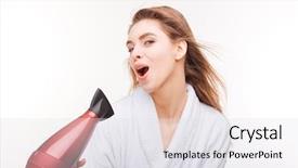  Presentation with two cute sisters playing - Colorful PPT theme enhanced with young woman in bathrobe sing backdrop and a light gray colored foreground