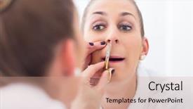  Presentation with bathroom - Slide deck featuring young woman in bathroom cutting her nostril hair background and a coral colored foreground