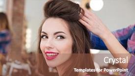  Presentation with beauty salon - Audience pleasing theme consisting of young woman in beauty salon backdrop and a tawny brown colored foreground