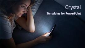  Presentation with light blue - Beautiful slide set featuring young-woman-in-bed-holding backdrop and a navy blue colored foreground