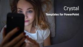  Presentation with light blue - Presentation design with young-woman-in-bed-holding background and a dark gray colored foreground