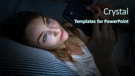  Presentation with blue eyes - Audience pleasing presentation theme consisting of young-woman-in-bed-holding backdrop and a wine colored foreground