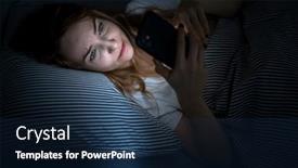  Presentation with light blue - Presentation design featuring young-woman-in-bed-holding background and a navy blue colored foreground