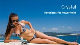  Presentation with yacht - Slide set featuring young woman in bikini reading a book on her private yacht background and a gray colored foreground