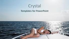  Presentation with yacht - Amazing slide set having young-woman-in-bikini-relaxing backdrop and a sky blue colored foreground