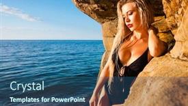  Presentation with black sea - Amazing slide deck having bikini posing on a sand backdrop and a ocean colored foreground
