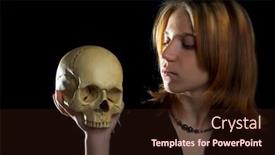  Presentation with cranium - Colorful PPT theme enhanced with shaped monster skull - young woman in black dress backdrop and a wine colored foreground