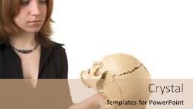  Presentation with cranium - Slides enhanced with shaped monster skull - young woman in black dress background and a coral colored foreground