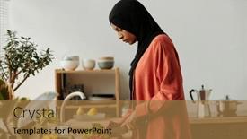  Presentation with black woman - Theme having young-woman-in-black-headscarf background and a coral colored foreground