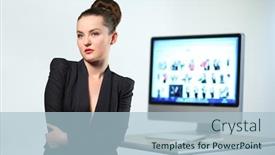  Presentation with black woman - PPT theme consisting of young-woman-in-black-jacket background and a light blue colored foreground