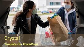 Presentation with helping hands - PPT theme having young-woman-in-black-leather background and a tawny brown colored foreground