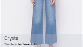  Presentation with jeans - Beautiful PPT theme featuring young-woman-in-black-shirt backdrop and a light blue colored foreground