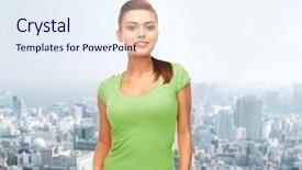  Presentation with design - Slide set consisting of young woman in blank green background and a  colored foreground