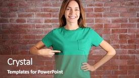  Presentation with brick wall - Cool new presentation theme with young woman in blank green backdrop and a tawny brown colored foreground