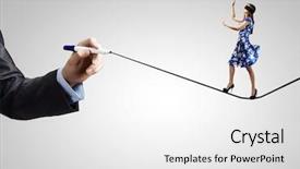  Presentation with blue line - PPT layouts with young woman in blue dress walking on line background and a white colored foreground