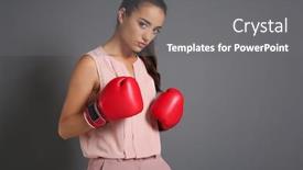  Presentation with boxing - Beautiful PPT theme featuring young-woman-in-boxing-gloves backdrop and a gray colored foreground