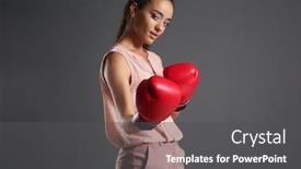  Presentation with boxing - Colorful presentation theme enhanced with young-woman-in-boxing-gloves backdrop and a dark gray colored foreground