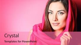  Presentation with cosmetics beauty - Presentation design having young woman in bright crimson background and a  colored foreground