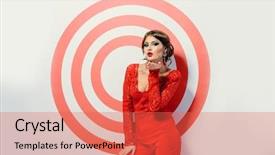  Presentation with bright white - Audience pleasing PPT theme consisting of young woman in bright red backdrop and a coral colored foreground