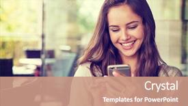  Presentation with cafe - Slide set featuring young woman in cafe drinking background and a coral colored foreground