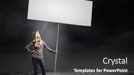  Presentation with blank - Audience pleasing PPT layouts consisting of young woman in casual carrying white blank banner backdrop and a dark gray colored foreground