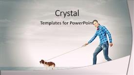  Presentation with lead - PPT layouts featuring young woman in casual holding dog on lead background and a light gray colored foreground