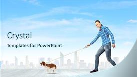  Presentation with lead - Beautiful slides featuring young woman in casual holding dog on lead backdrop and a cool aqua colored foreground