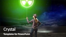  Presentation with radioactivity - Cool new slide set with young-woman-in-casual-holding backdrop and a dark gray colored foreground