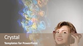  Presentation with disco - Theme consisting of young woman in casual wearing headphones and holding disco plate background and a coral colored foreground