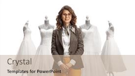  Presentation with work - Presentation theme having young-woman-in-casual-work background and a mint green colored foreground