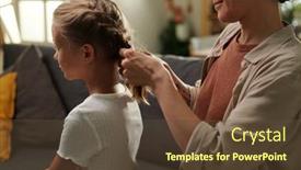  Presentation with long hair - Presentation theme featuring young-woman-in-casualwear-plaiting background and a tawny brown colored foreground